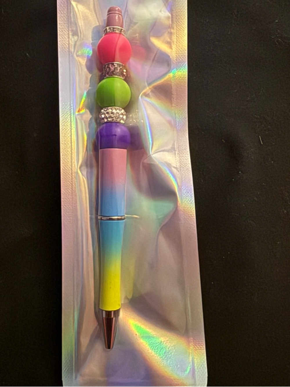 Rainbow Ombre Ballpoint Pen with Beaded Charm